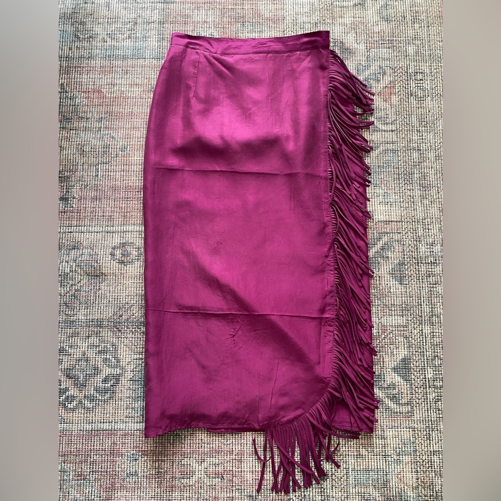 Vintage 100% SILK Fuchsia Fringe Skirt